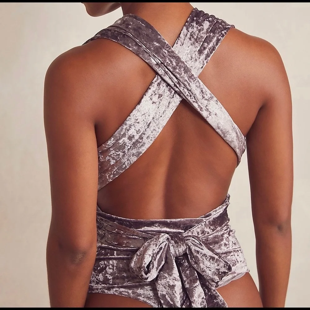 Free People Dusty (Gunmetal) Velvet Convertible Bodysuit